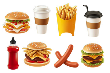fast food meal set  without background isolated
