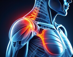detailed x ray shoulder joint highlighted rotator cuff pain area