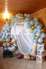 Festive decoration with balloons and the inscription 