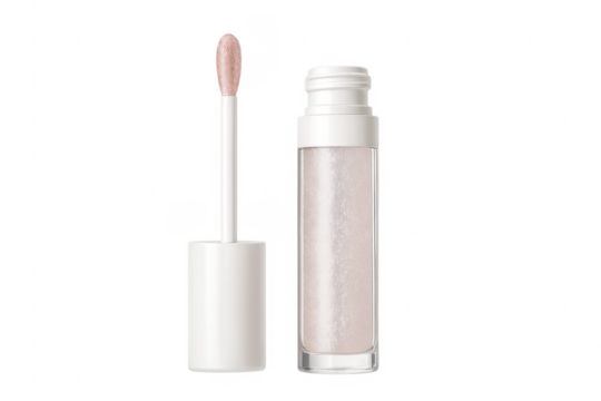 White lip gloss applicator and bottle with shimmer