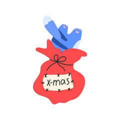 Vector illustration of a  cat in a Santa bag. Perfect for Christmas, birthday, or New Year designs, stickers, clipart, and holiday projects