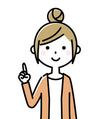 若い女性　ママ　指をさす