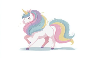 Colorful Unicorn With Flowing Mane Walking Gracefully on a White Background