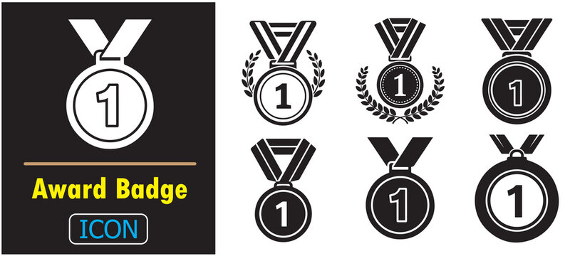 Set of Award Badge Icon, Award Badge solid Vector