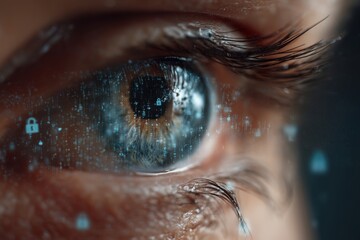 Close-up of Eye with Digital Security Overlay