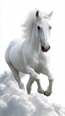 Fototapeta premium Majestic white horse running through clouds in dreamlike scene
