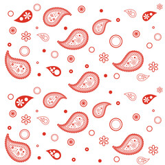 Paisley, Scatter, Pattern, Decorative, Background, Wallpaper, Motif, Ornament, Traditional, Indian, Persian, Bohemian, Hippie, Retro, Vintage, Red, White, Contrast, Floral, Flower, Botanical, Circle, 