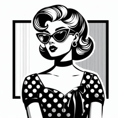 fashion model in retro style, fashion model in retro style dress, retro woman with retro hairstyle, retro woman with retro style, retro girl with retro style, girl in a hat, girl in a black dress