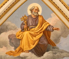 Schilderijen op glas Jezus Christus CAVA DE TIRRENI, ITALY - OCTOBER 7, 2025: The ceiling fresco of St. Peter the apostle in the church Abbazia Santissima Trinita by Vincenzo Morani (cca 1860).  © Renáta Sedmáková