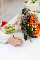 Signing a marriage contract. Marriage contract.