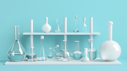 3d illustration of laboratory science and chemistry concepts on a blue background