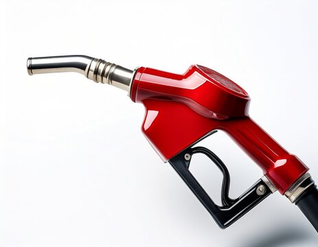 a red and black fuel nozzle isolated on a white background it s ready to dispense gasoline background removed
