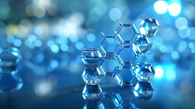 3d illustration of chemistry concepts set against a blue background in laboratory science theme