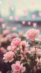 Obraz premium Beautiful Pink Roses Blooming in a Garden With a Soft Heart Backdrop in the Afternoon Light