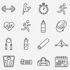 Collection of Fitness and Exercise Icons Illustrative Elements for Health and Wellness Concepts
