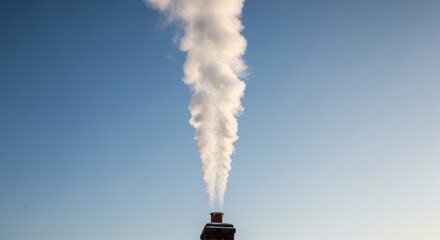 Chimney emitting white smoke against clear blue sky