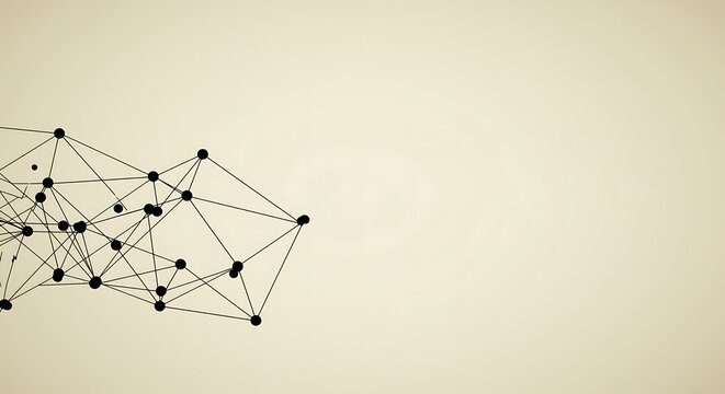 Abstract network of connected dots and lines forming a geometric shape on a light background