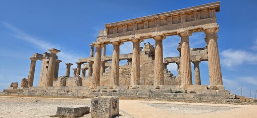 Fototapeta premium The Temple of Aphaia, is an Ancient Greek temple located within a sanctuary complex dedicated to the goddess Aphaia on the island of Aegina, which lies in the Saronic Gulf.