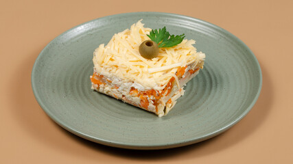 Mimosa salad on plate isolated