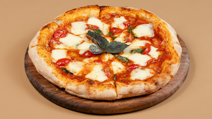Delicious pizza on tray isolated