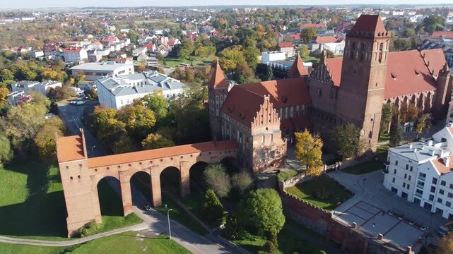 Kwidzyn Castle in autumn shot from a drone