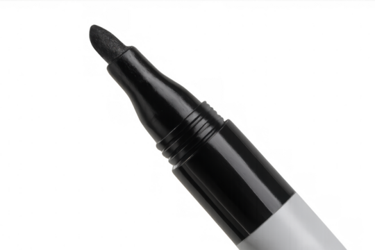 Black permanent marker felt tip on transparent background, stationery item for writing and drawing