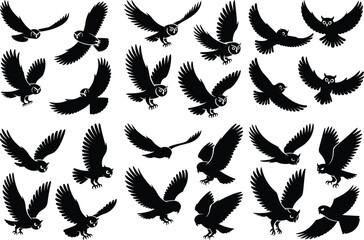 Owl Icon Set Nocturnal Bird Silhouette Vector Collection