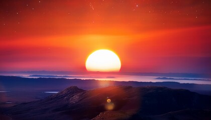 vibrant sunrise over the horizon of a distant planet in outer space