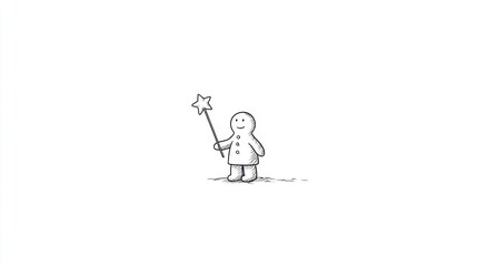 A simple drawing of a cheerful gingerbread man holding a star-tipped wand