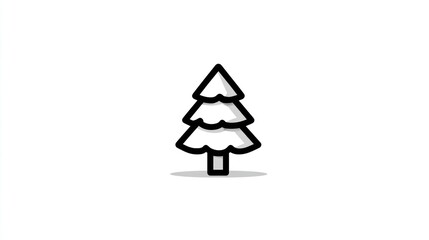 A simple, cartoonish evergreen tree with black outline and white filling casting a shadow