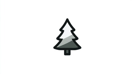 A stylized evergreen tree icon in grayscale with thick dark outline, on a white background