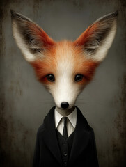 Surreal Portrait of a Mysterious Fox Character Wearing Formal Attire