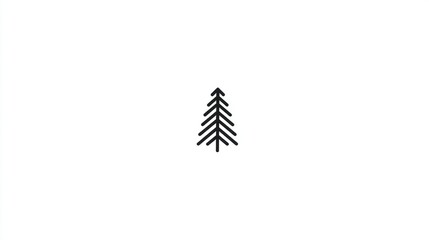 Minimalist black outline of a single pine tree centered on a clean white background