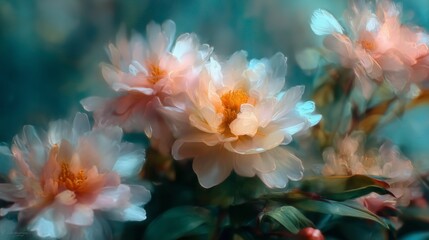 Soft pastel peonies bloom in a tranquil garden during the morning light showcasing nature's delicate beauty and serenity