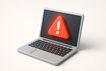 Open laptop with glowing red alert icon highlighting cybersecurity risk data breach online danger malware virus or technical issue