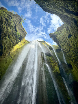 Glj&uacute;frab&uacute;i Hidden Cave Waterfall near Seljalandsfoss, South Iceland