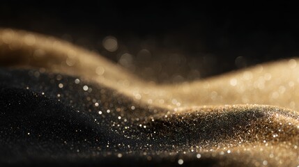 abstract gold glitter waves on black background, luxury and celebration vibe