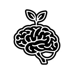 Pixelated Human Brain with Sprout Illustrating Growth Mindset on White Background