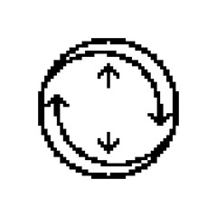 Obraz premium Pixelated Roundel with Arrows Showing Direction and Process in Black and White