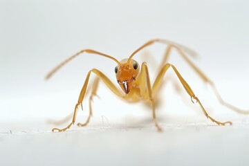 Fototapeta premium Macro View of a Golden Ant: An up-close view of a single ant with a golden hue, showcasing intricate details of its anatomy.