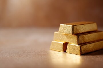 stack of gold bars shining under warm light, luxury and wealth concept
