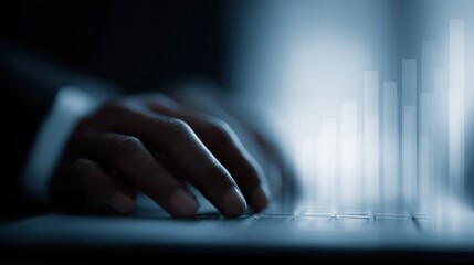 entrepreneur hands typing on keyboard with data charts overlay, innovation and growth mindset concept