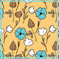 Print for kerchief, bandana, scarf, handkerchief, shawl, neck scarf. Squared pattern with ornament for fabric, textile, silk products. Paisley vector with abstract flowers. Floral folk tracery.