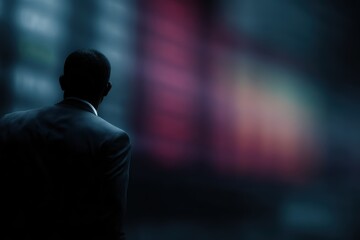 Fototapeta premium man in suit looking at stock ticker wall, professional trading environment