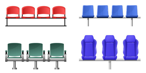 Naklejka na ściany i meble Colorful stadium seats: red, blue, green variations in rows Naklejka na ściany i meble Colorful stadium seats: red, blue, green variations in rows