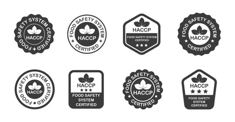 Various haccp food safety system certified badge designs in black and white