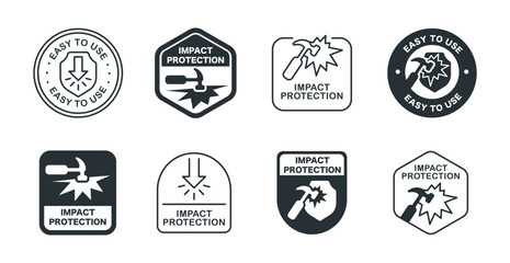 Impact protection and easy to use icons featuring hammer and shield designs