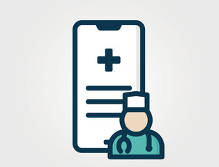 Online doctor consultation in smartphone. Digital healthcare icon. Isolated vector color image. Hand drawn original illustration.