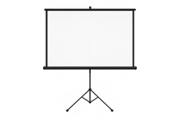 Projector screen presenting blank white surface, portable stand for business training, education, marketing meeting