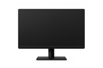 Black computer monitor with blank screen, displaying modern technology, isolated with transparent background